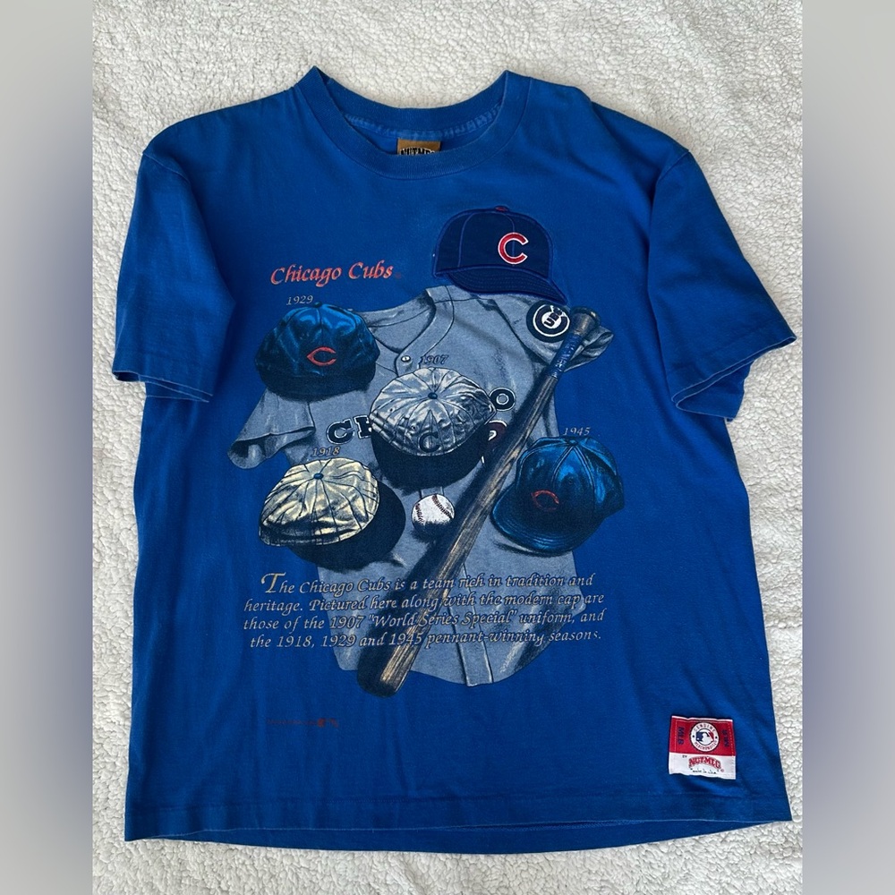 VTG 90s Chicago Cubs Single Stitch T-Shirt Pennant World Series MLB Mens Medium